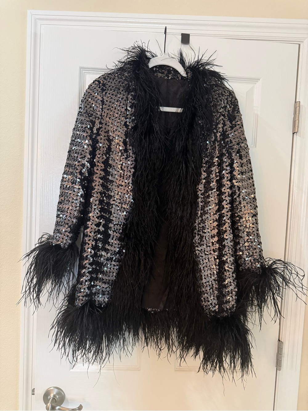 Vintage - Union Tag - Sequin Feather Trim Black Evening Jacket